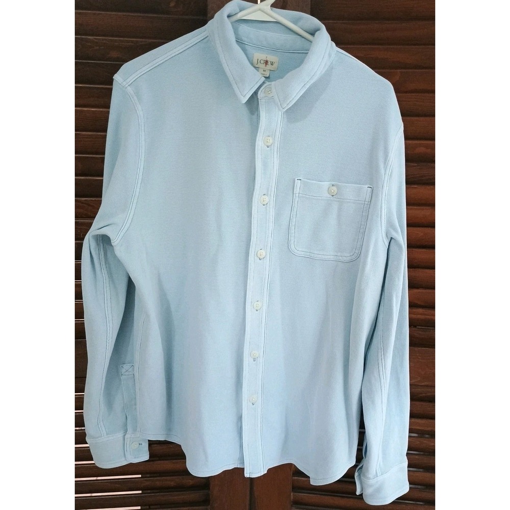 Vtg J CREW Oarsman Long Sleeve Knit Button Front Shirt Light Blue Men's Medium M